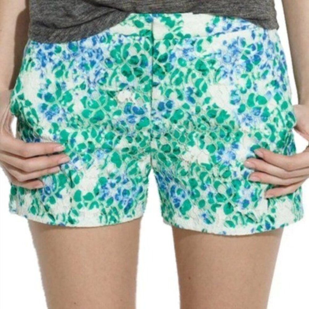 MADEWELL SHORTS Blue Painted Lacebloom Floral Style #64550 Women's Size 2